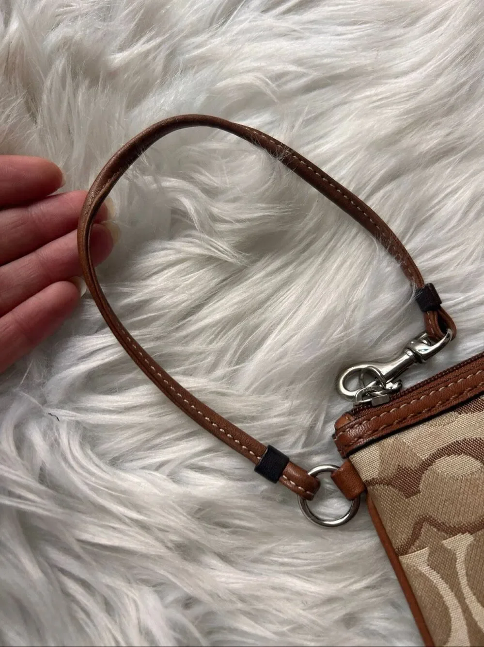 Coach Y2K brown wristlet small signature sees with the leather strip